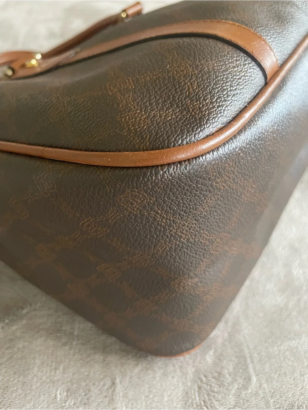 Vintage Bally Monogram Boston Bag Brown Leather Trim Made in Italy